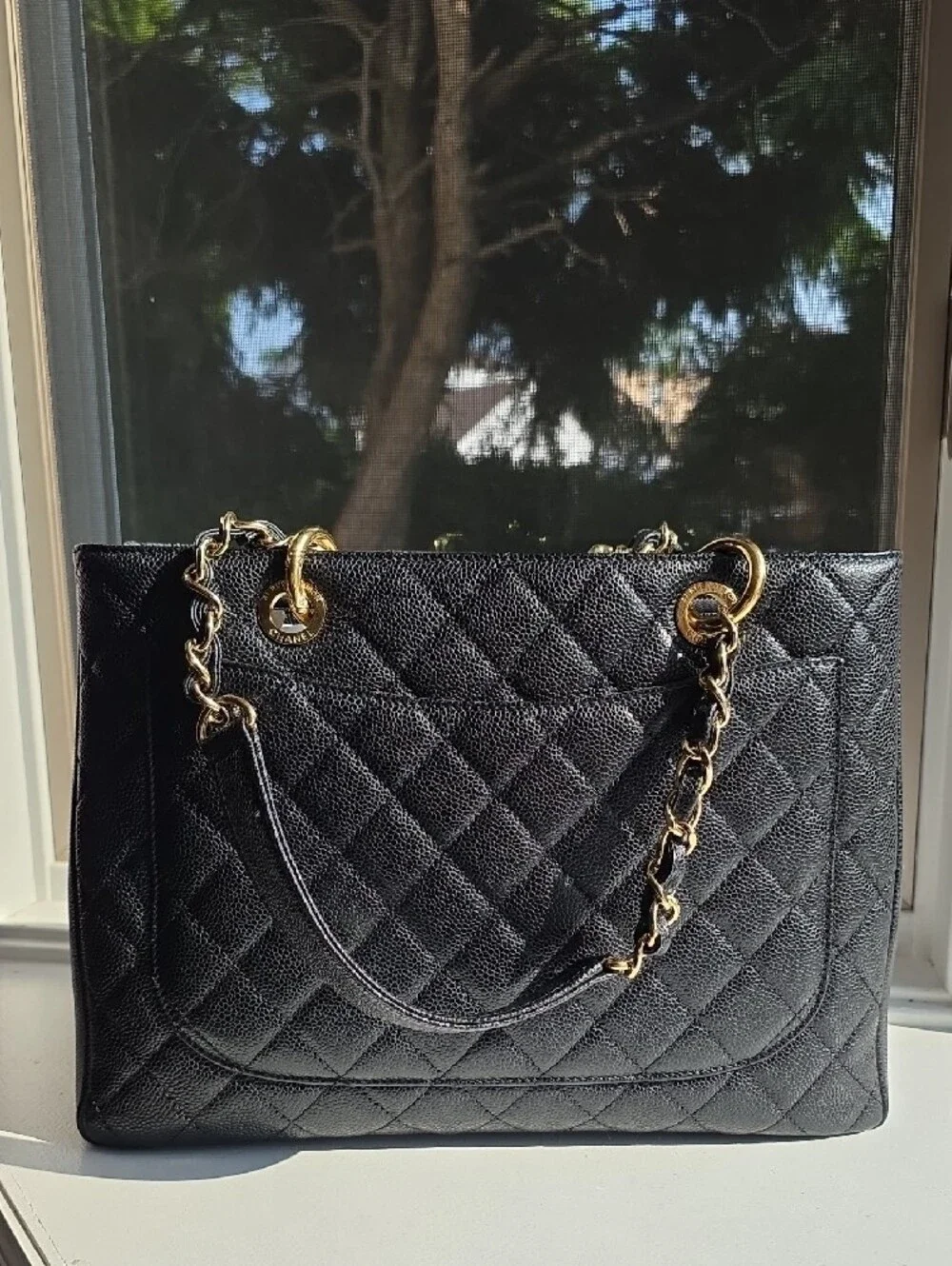 Excellent Chanel GST Grand Shopping Black Caviar Leather Tote & Gold Hardware